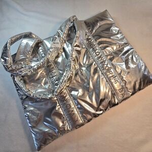 New Bath & Body Works Silver  Puffer Tote Bag 2024 Puffy Metallic Christmas Gift